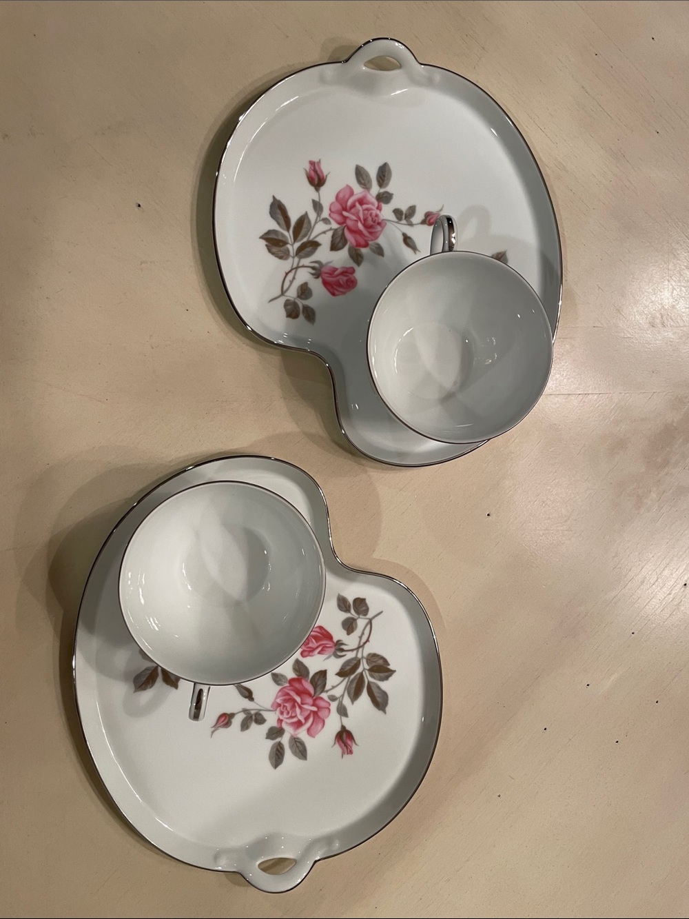 Noritake White Porcelain Tea Cup and Saucer Set with Pink Rose Motif